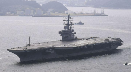 USS Ronald Reagan, supercarrier bertenaga nuklir. (Kyodo/via Reuters)